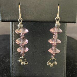 antique silver and pink glass stone earrings
